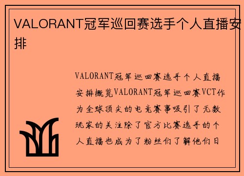 VALORANT冠军巡回赛选手个人直播安排