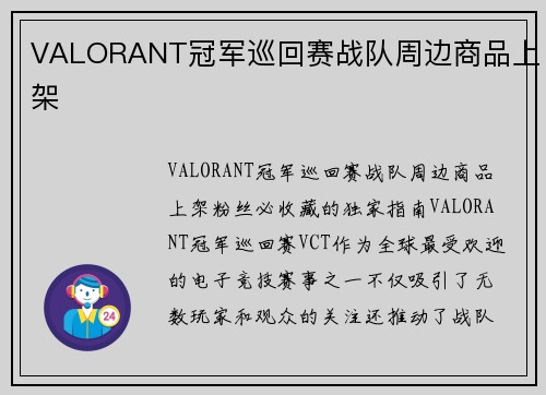 VALORANT冠军巡回赛战队周边商品上架