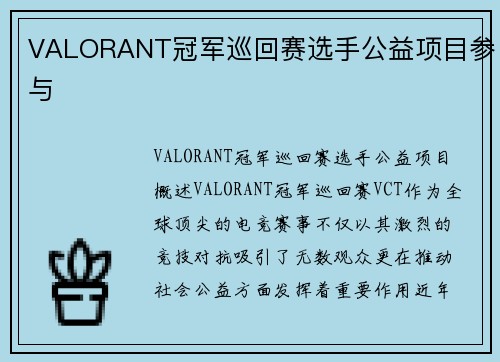 VALORANT冠军巡回赛选手公益项目参与