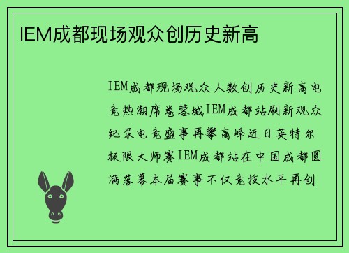 IEM成都现场观众创历史新高